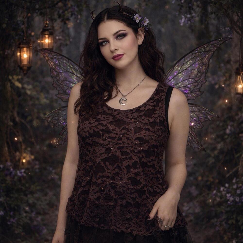 Vintage 90s y2k tank top 10 Bob Mackie brown lace cottage dark fairy sleeveless